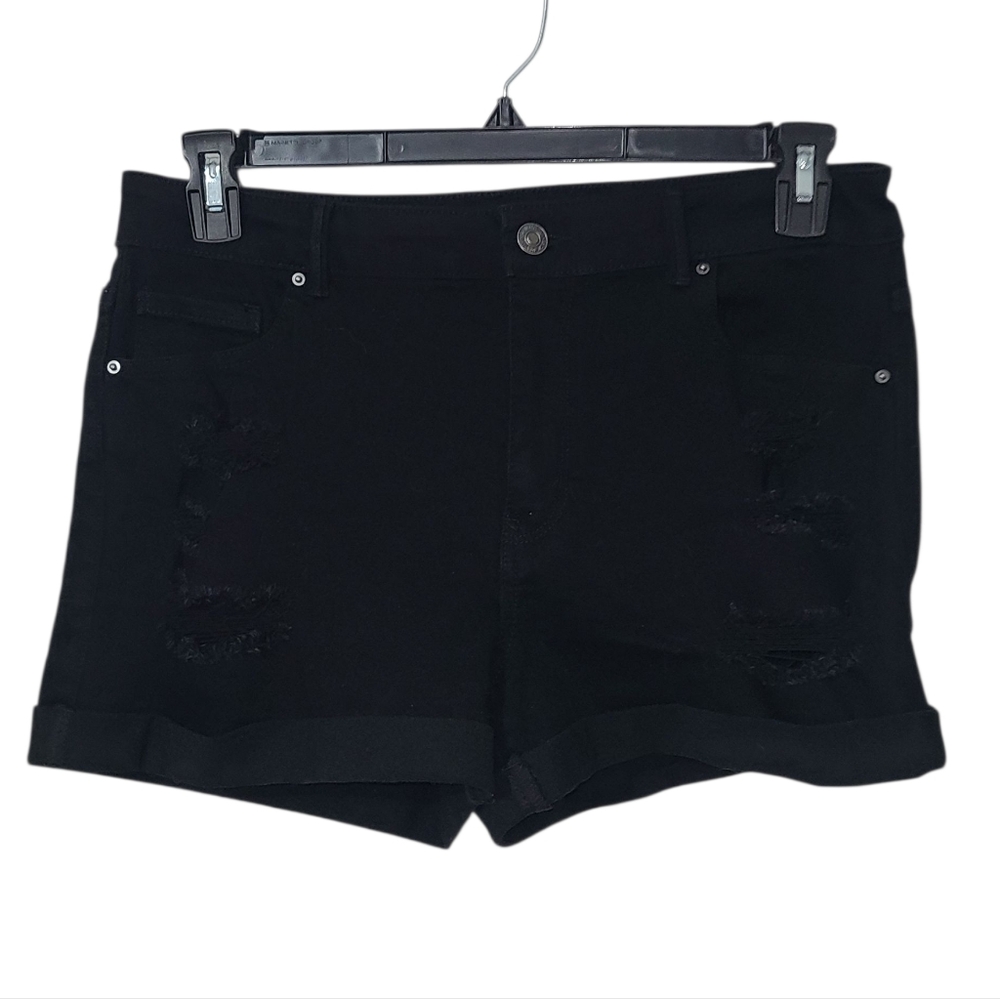 Black Distressed Denim Shorts